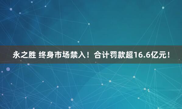 永之胜 终身市场禁入！合计罚款超16.6亿元！
